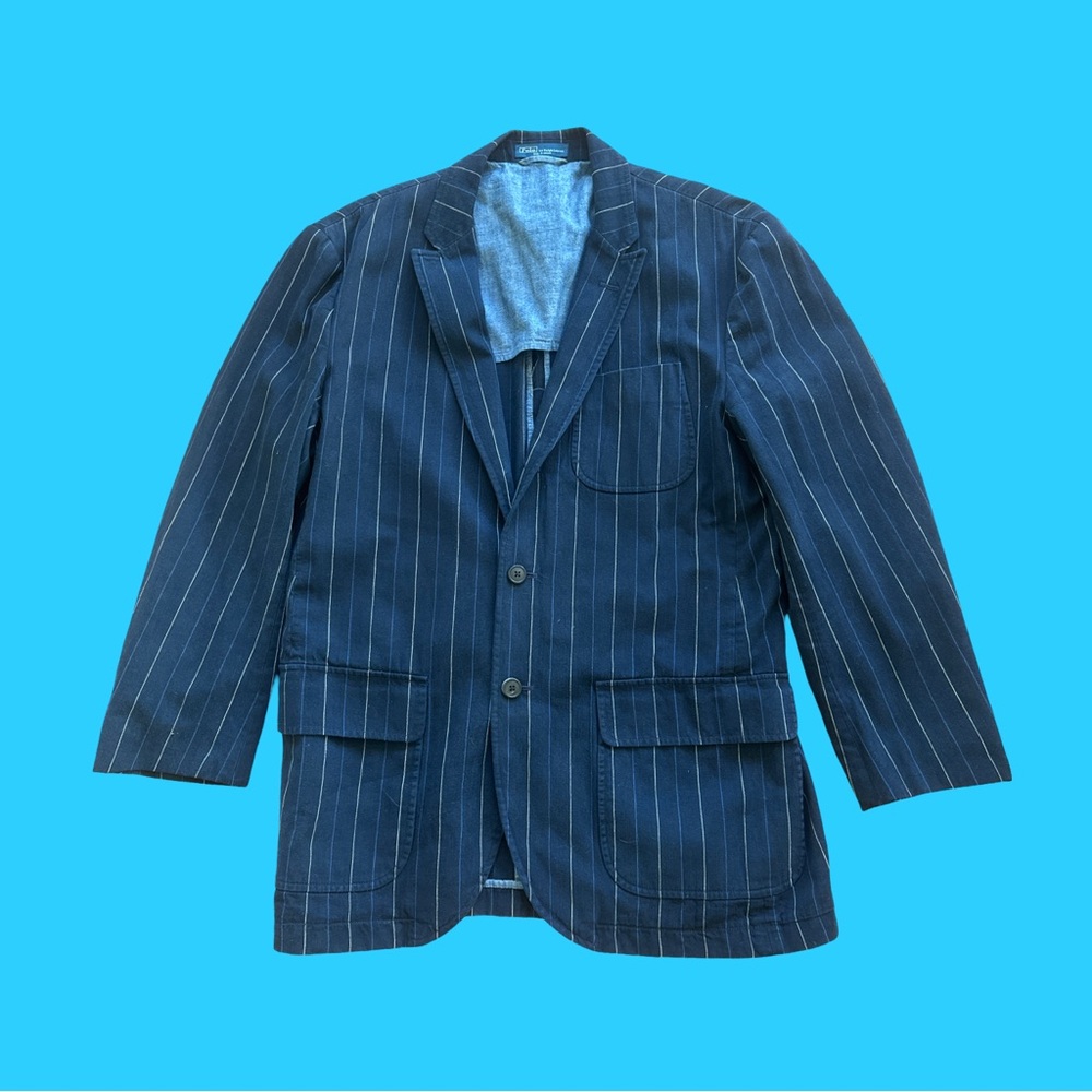 Polo Ralph Lauren Blazer Mens 42R Blue With White Striped 3 Button Blazer !! - Picture 14 of 16